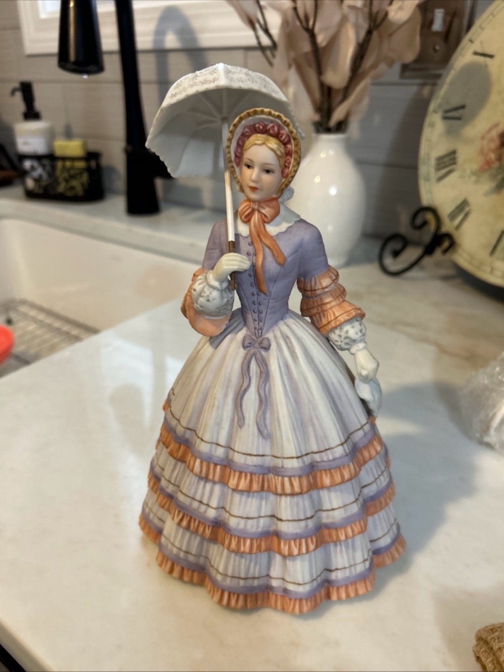 Lenox Porcelain Victorian Lady Figurine in Lavender and Peach